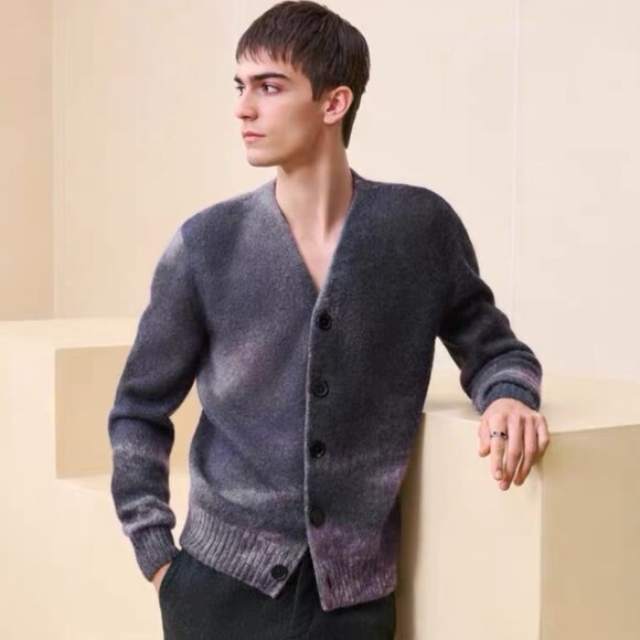 IM0281 Hermes Hermes purple rendered wool long-sleeved single-breasted knitted c - Picture 7 of 7